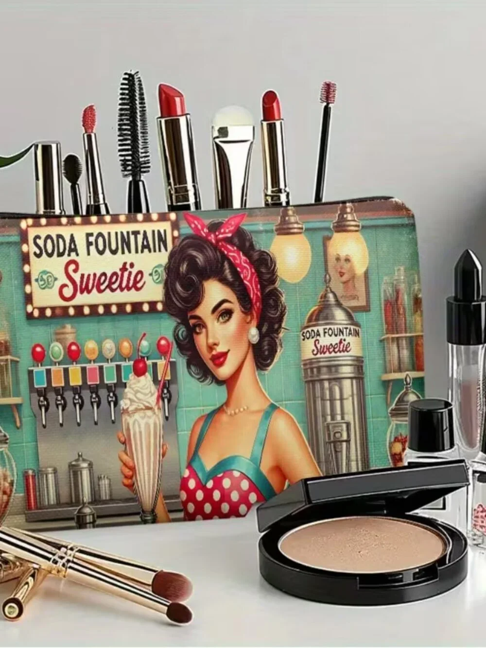 Vintage Soda Fountain Cosmetic Bag